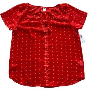 Ladies' Old Navy Red Button Up, Short Sleeve, Size Medium